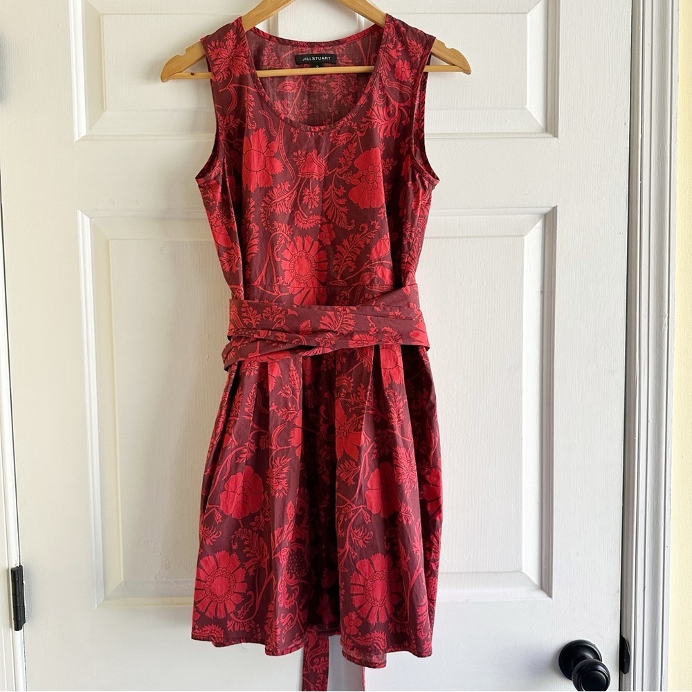 Jill Stewart Aydan Floral Flare Red Rose Print Dress Size 2